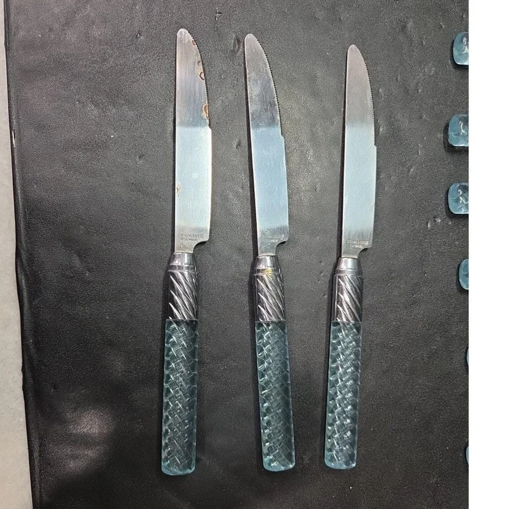 Acrylic Blue Handled Utensils, 17 Piece Set, Plastic Handles, Stainless‎ Steel